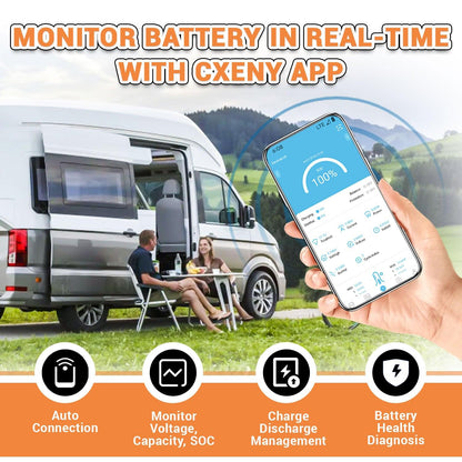 Cxeny 24V 200Ah Lithium Battery 8000+ Cycles Built-in 200A BMS With Bluetooth