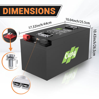 Cxeny 24V 200Ah Lithium Battery 8000+ Cycles Built-in 200A BMS With Bluetooth