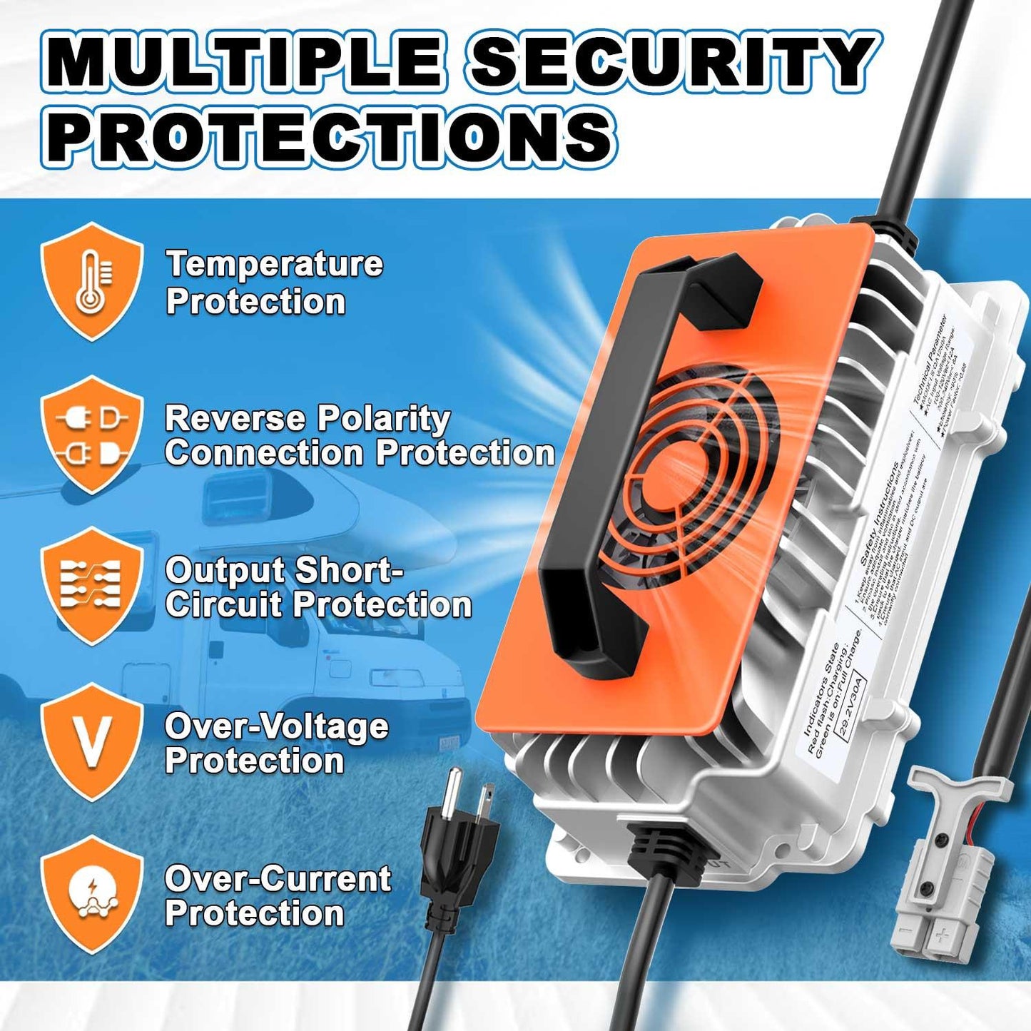 Cxeny 29.2V 30A Lithium Battery Charger IP65 Waterproof Multiple Safety Protection Features