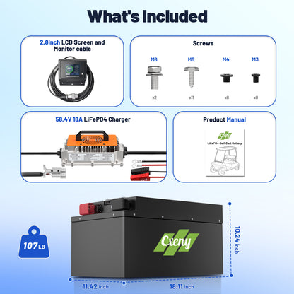 Cxeny 48V 120AH Lithium Golf Cart Battery With 18A Charger and Touch Monitor