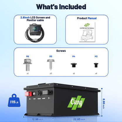 Cxeny 48V 125AH Lithium Golf Cart Battery Bluetooth 200A BMS With Touch Display