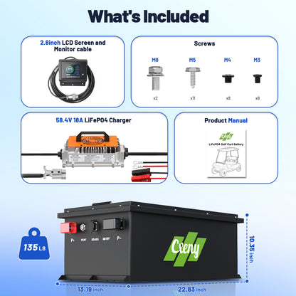 Cxeny 48V 160Ah Lithium Golf Cart Battery 200A Bluetooth BMS With 18A Charger