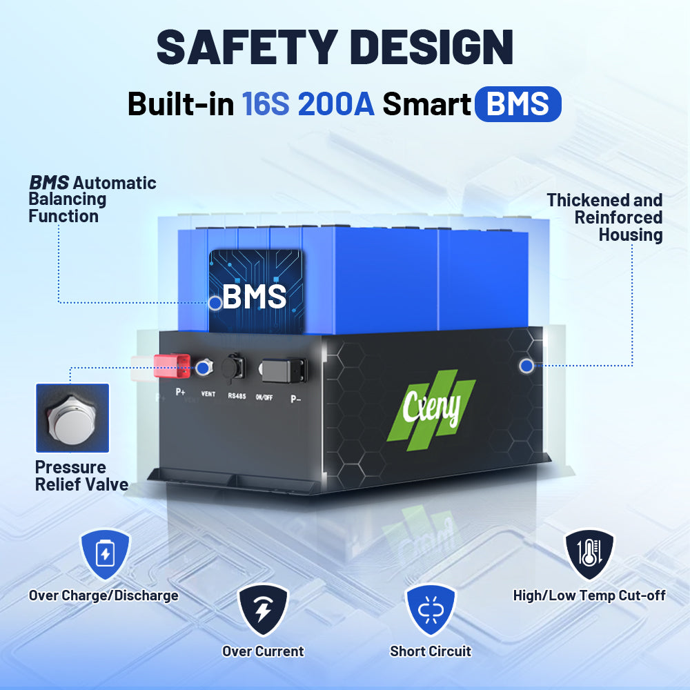 Cxeny 48V 160Ah Lithium Golf Cart Battery 200A Bluetooth BMS With 18A Charger